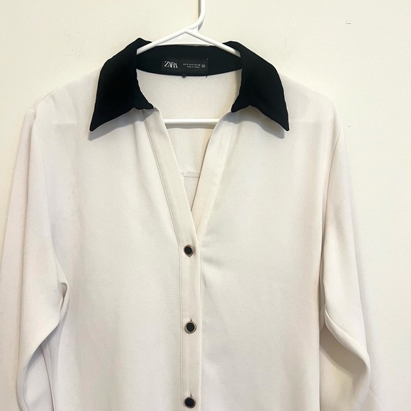 2/$30 Zara - Off White and Black Button Down Long Sleeve Dress Size S - Picture 3 of 8
